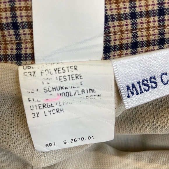 Vintage 80s Plaid Wool Blend Pencil Midi Skirt Tan/Blue Academia Preppy Sz XS - Picture 15 of 15